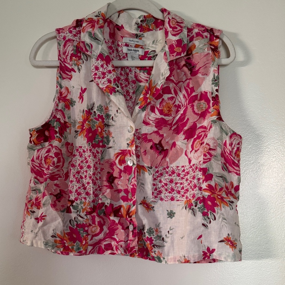 Haute Hippie Pink Multi Floral Sleeveless Top Blouse